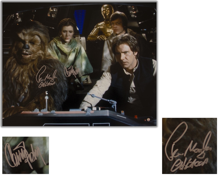 Carrie Fisher & Chewbacca's Peter Mayhew Signed 20'' x 16'' Photo From ''Star Wars'' -- With Steiner COA